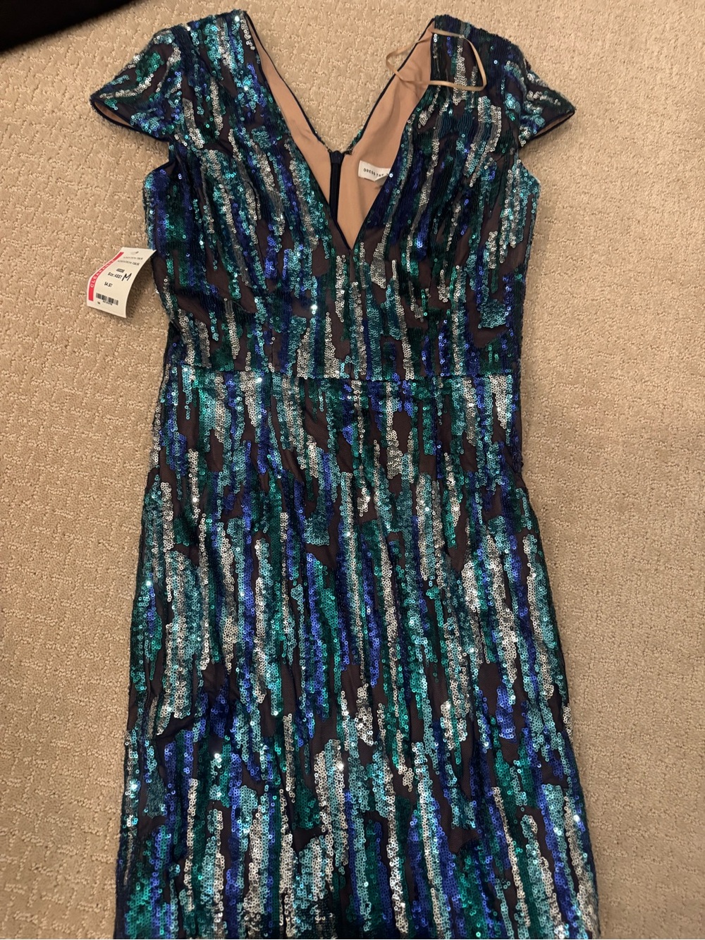 Dress the Population Teal, Blue & Silver Sequin V-Neck Dress
